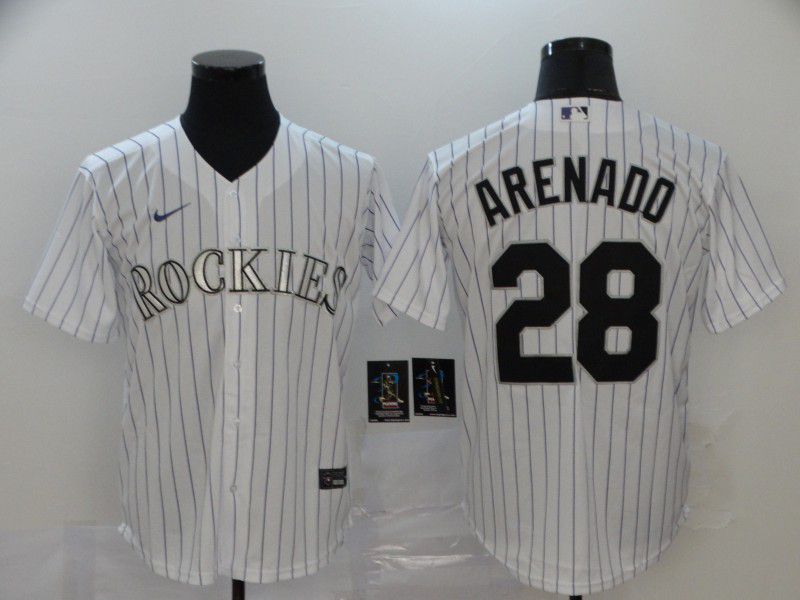 Men Colorado Rockies #28 Arenado White stripes Nike Game MLB Jerseys